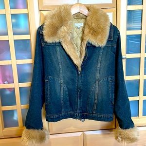 Faux Fur Lined Womens Jeans Jacket-Size Small